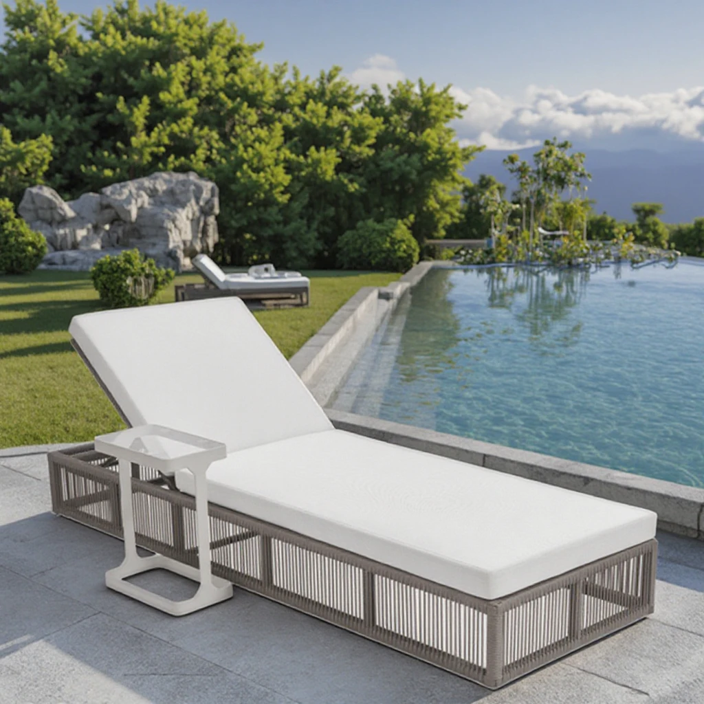 

Luxury Aluminum Rope Sun Lounger Chair Waterproof Outdoor Furniture Sunbed Set Hotel Patio Beach Swimming Customized Daybed