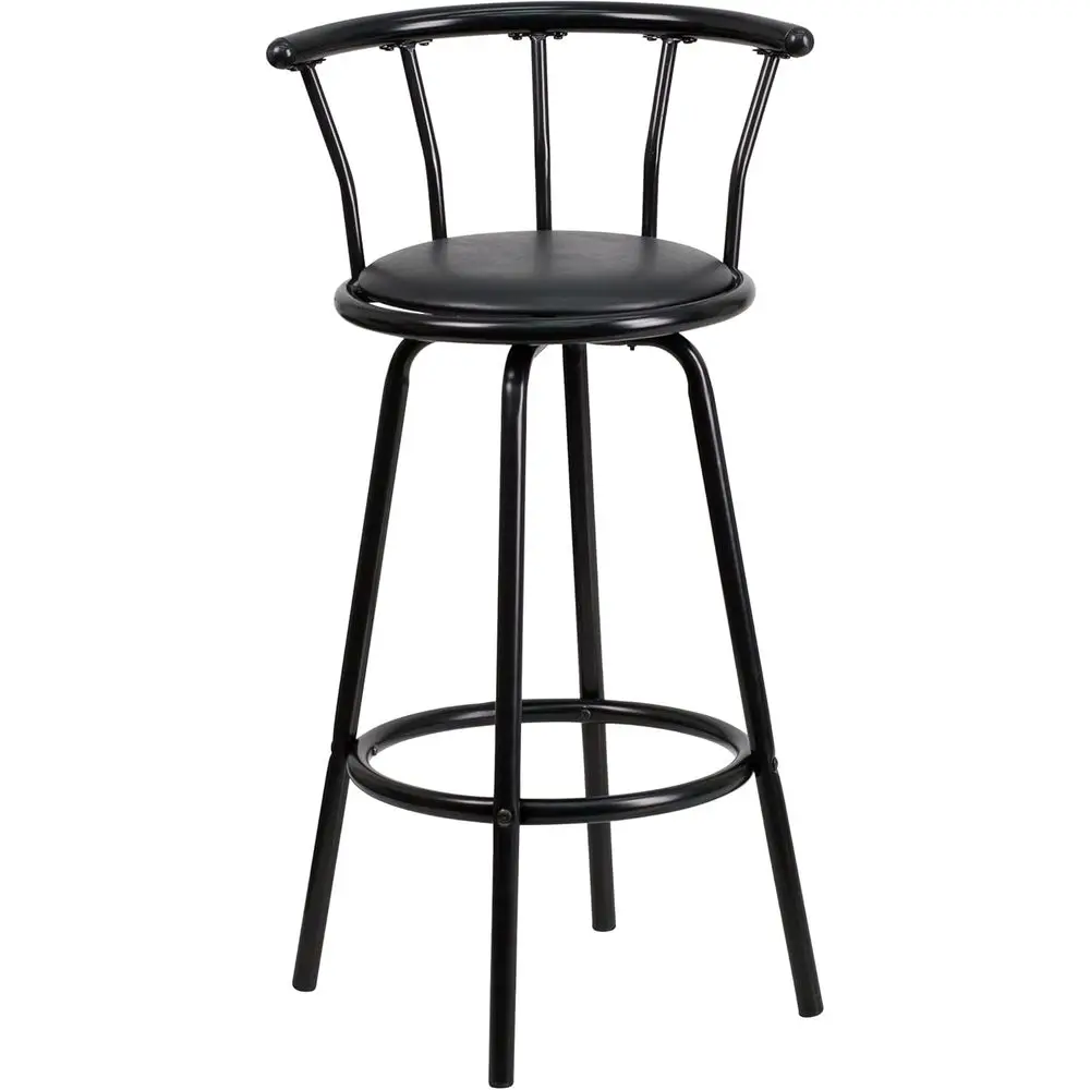 

Charla Crown Back Black Metal Barstool with Black Vinyl Swivel Seat
