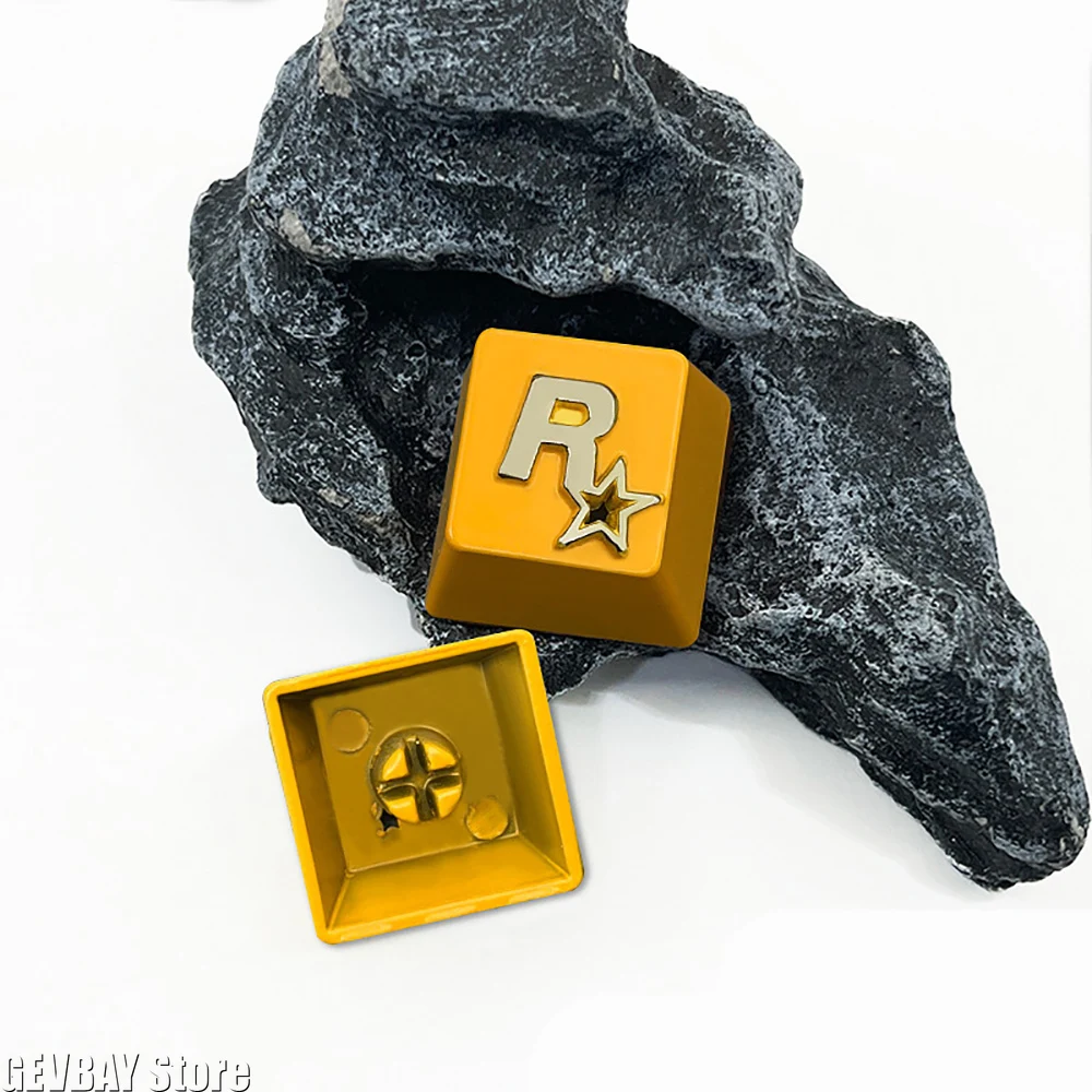 غطاء مفاتيح معدني بشعار Rockstar بنمط ثلاثي الأبعاد ملمس مريح لعمود لوحة المفاتيح الميكانيكية المتقاطعة #3