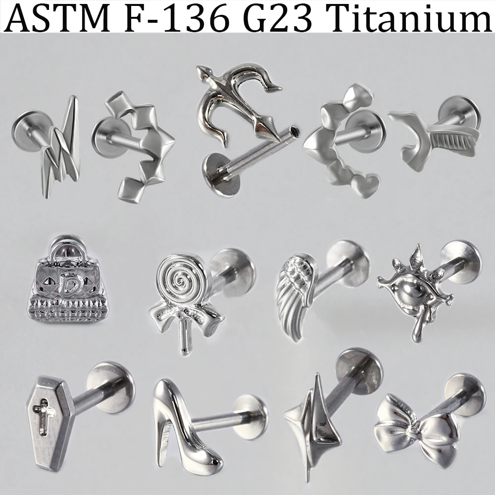 2PCS Flash Coffin Trident Heteroideus Titanium Alloy Ear Cartilage Internal Thread Lip Labret Stud For Unisex Piercing Earring