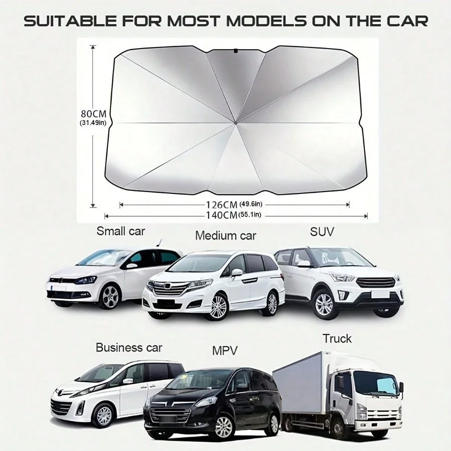 Car Sunshade, Windshield Sunshade, Car Interior Sun Protection and Heat Insulation Device, Foldable Car Sunshade Panel. image 2