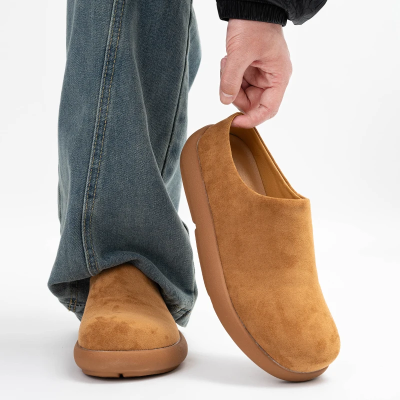 Men's Summer Breathable Slip-On Work Sport Retro Full Cover Mule Trendy Shoes Casual Flat round Toe Thick Bottom PU Material
