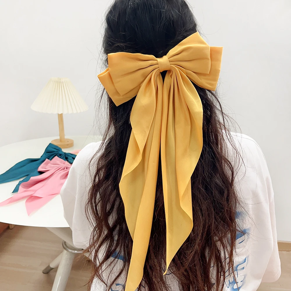 Fashion Big Bowknot Ribbon Hairpin Girl Grace Double Layer Satin Barrette Retro Back Head Spring Clip Headwear Hair Accessories