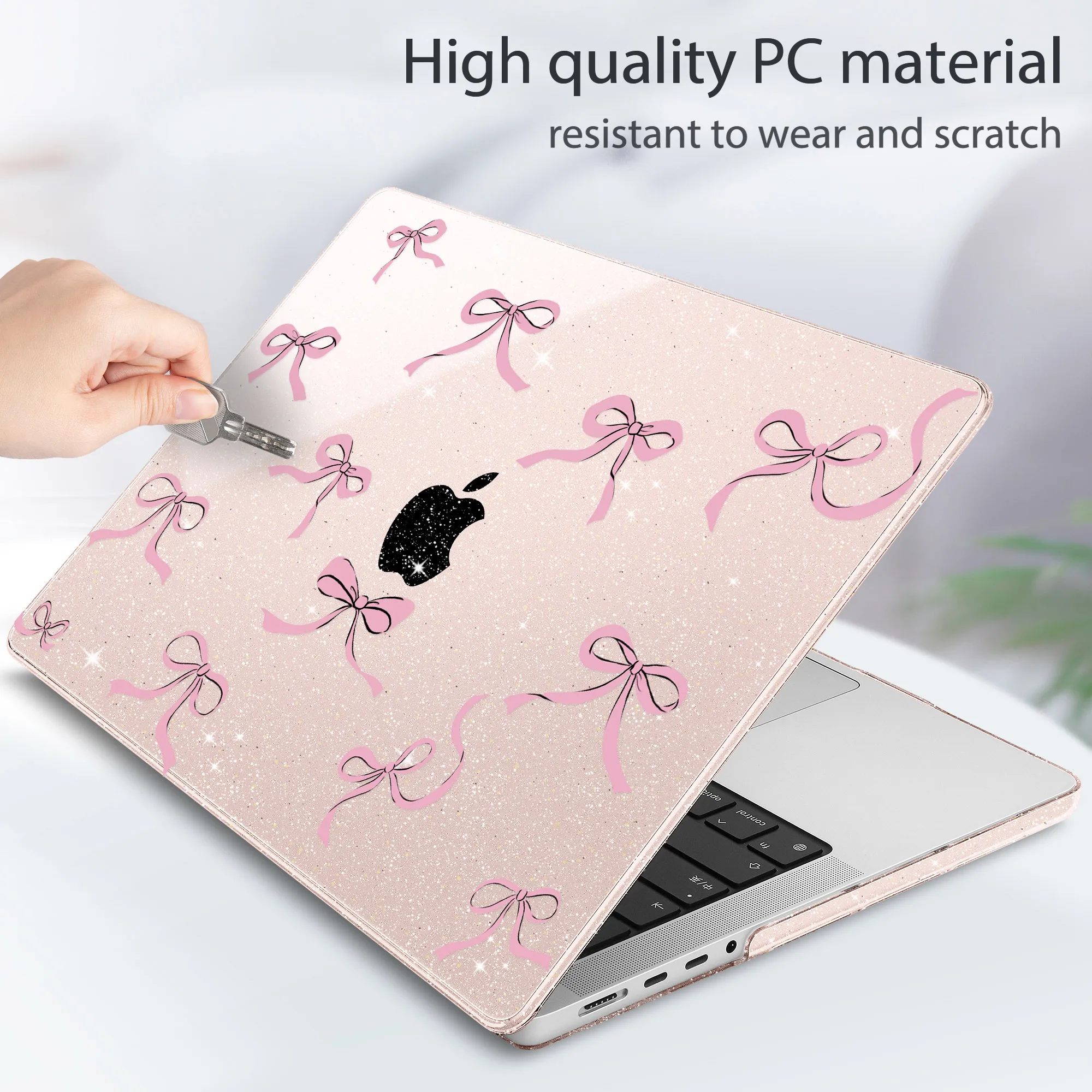 Sakura Pink Glitter Bow print case for MacBook M4 M3 Pro 13 14 16 Air 13 15 A2681 A3113 A2941 A3114 M2 M1 A2337 2020 A2338 A2251