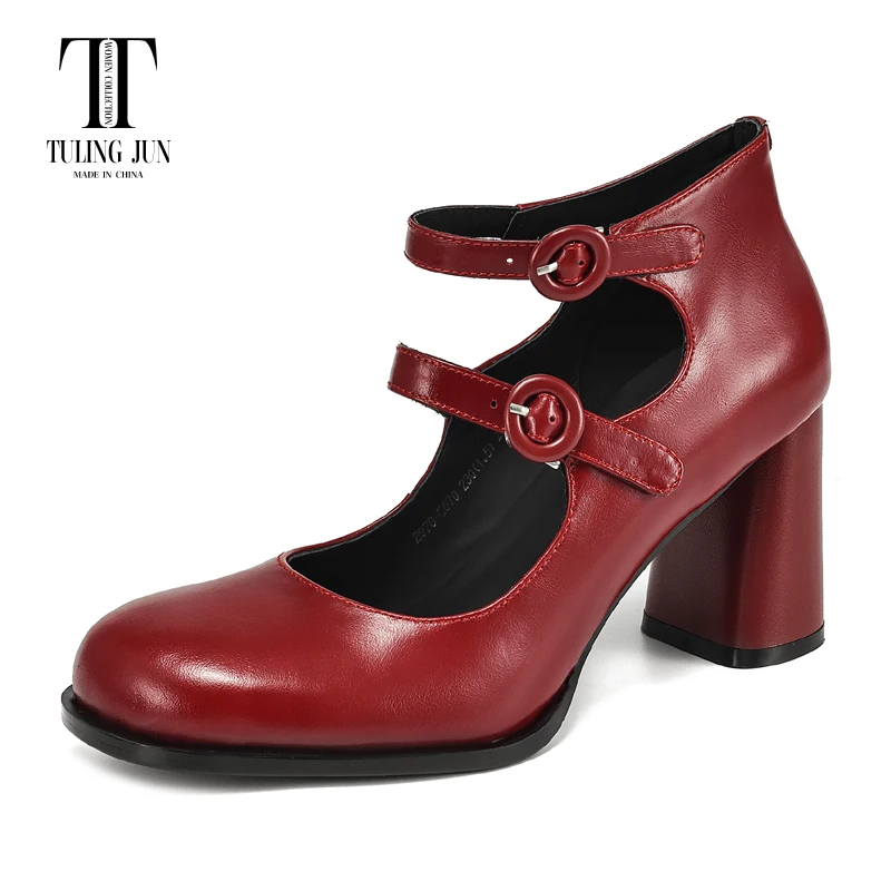 

TULING JUN 2024 Spring Autumn Woman Round Head Solid Color Concise Single Shoes High Heels Mary Jane Pumps For Female T-M2616