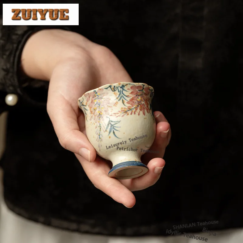 

80ml Hand-painted Wisteria Teacup Luxury Tea Bowl Tea Cup Set Tea-tasting Meditation Cup Jianzhan Master Cups Cha Collection