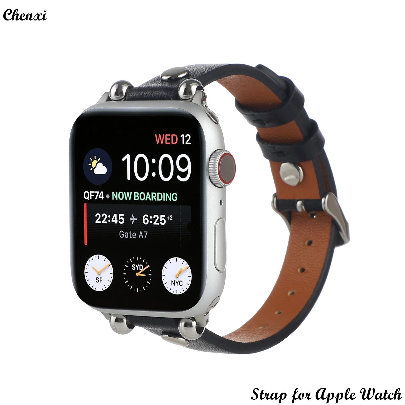 

Genuine leather Strap for Apple watch band bracelet Iwatch 87654321SE Ultra bead and rivet38 40 41 42 44 45 49mm men women wrist