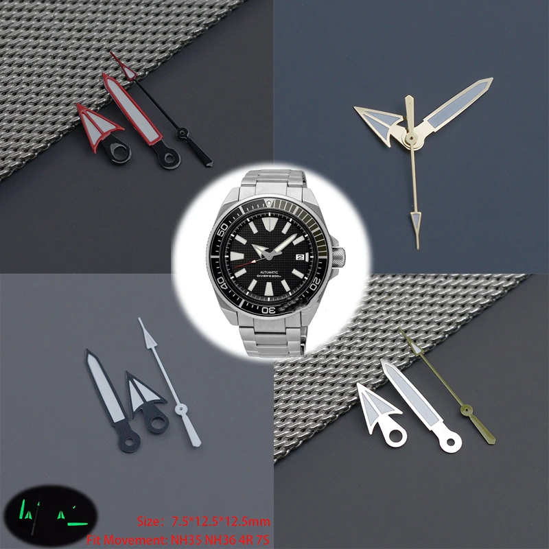 Watch Hands Green  luminous Fit NH35 NH36 4R36 7S26 Movement Fit SKX007 SKX009 Turtle Abalone Dive Watch Accessories