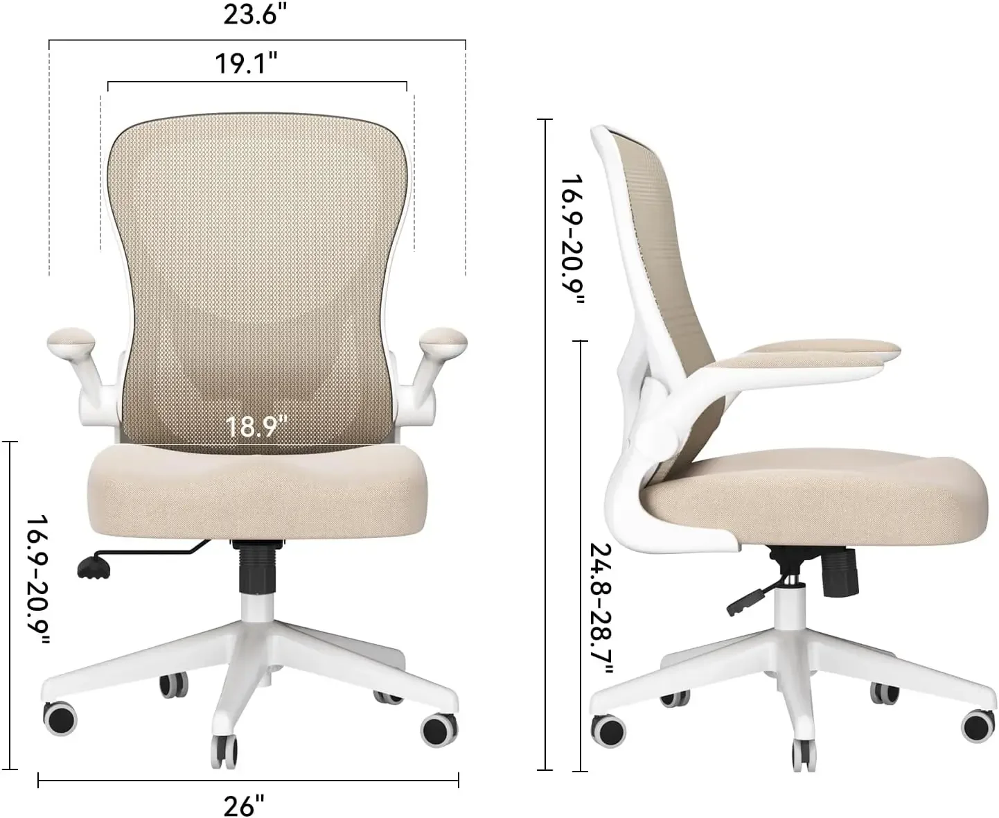 Hbada Office Chair Ergonomic Desk Chair, Office Desk Chairs with PU Silent Wheels, Breathable Mesh Computer Chair with Adjustable Lumbar Support, Flip-up Armrests, Tilt Function, Grey
