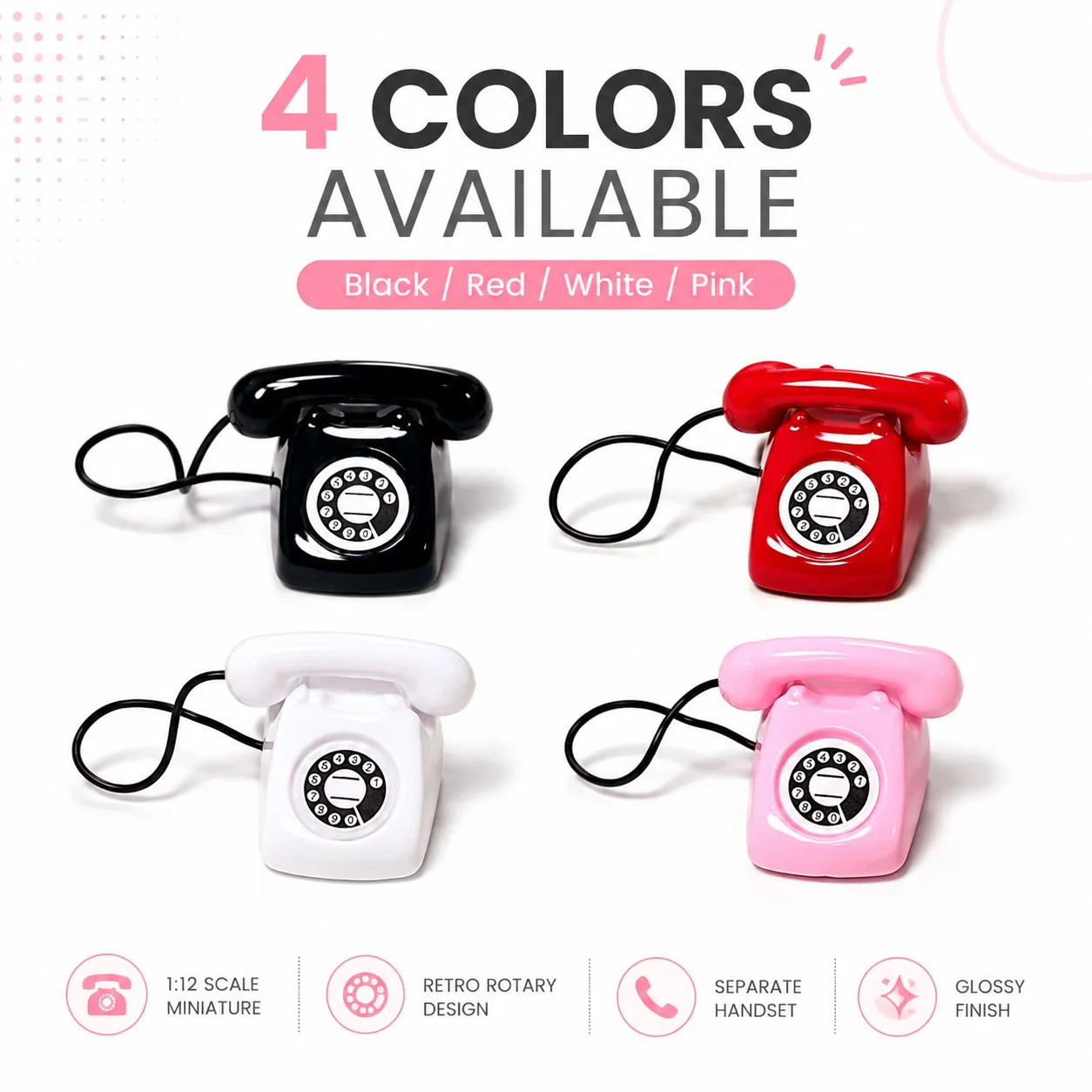 1:12 Mini Retro-Telefon Puppenhaus-Dekoration, Vintage Wählscheiben-Telefonmodell mit Kabel, Winziges Schreibtisch-Telefonzubehör – Detail 4