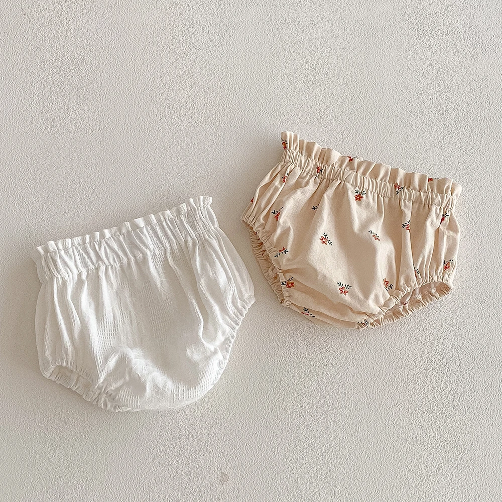 Baby Floral Bloomer for Newborn Baby Girls Clothes Summer Vintage Linen Cotton Infant Short PP Pants for Toddler Girls Clothing