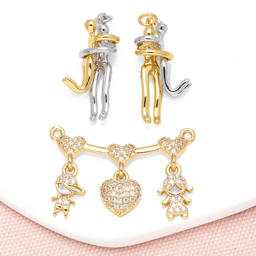 OCESRIO White Crystal Boy Girl Heart Pendant For Necklace Copper Gold Plated Dancer Handmade Jewelry Making Component Pdta395