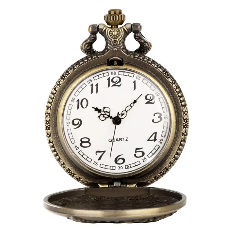 Bronze Style Cyclops Octopus Design Men's Pocket Watch Quartz Movement Clock with Necklace Chain Full Hunter Timepiece