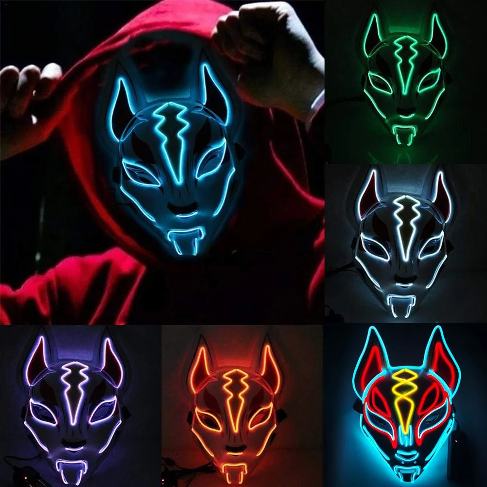 

Halloween LED Fox Drift mask Cold Light Glow mask Role-playing game party props Masquerade costume Carnival full face set