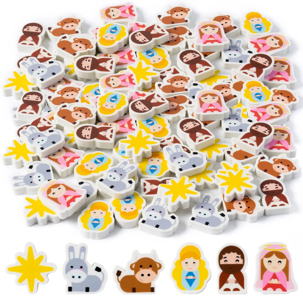 60Pcs Mini Kids Rubber Set Cartoon Rubber Christmas Child/Shar Pei Animals Eraser for School Activity Game Prizes Birthday Gift