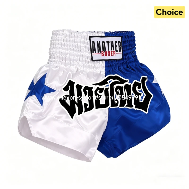Thai-Boxhose Blau-Weiß Star Fight Kickbox-Shorts für Männer, Frauen und Kinder Muay Thai Shorts Gym MMA Kampfsport-Trainingskleidung