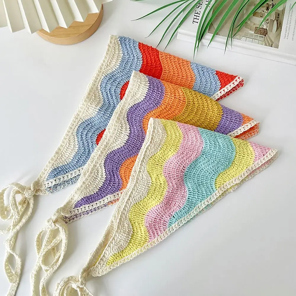 عصابة رأس مثلثة محبوكة مع زهرة صغيرة للفتيات ، وشاح رأس كروشيه مصنوع يدويًا ، قبعة ، طراز رعوي فرنسي ، منشفة