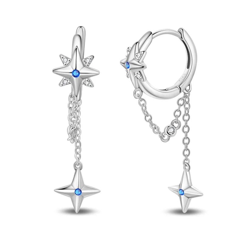 New 925 Sterling Silver Drop Earrings Women Eight Pointed Star Tassel Earrings For Anniversary Wedding Jewelry Gifts