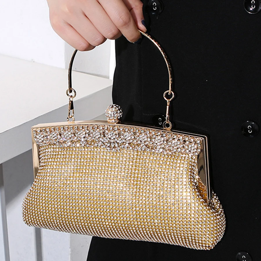

Металлическая ручка со стразами Вечерняя сумка Кошельки и сумки Роскошные дизайнерские блестящие хрустальные цепочки Сумки на плечо Свадебная вечеринка Клатч