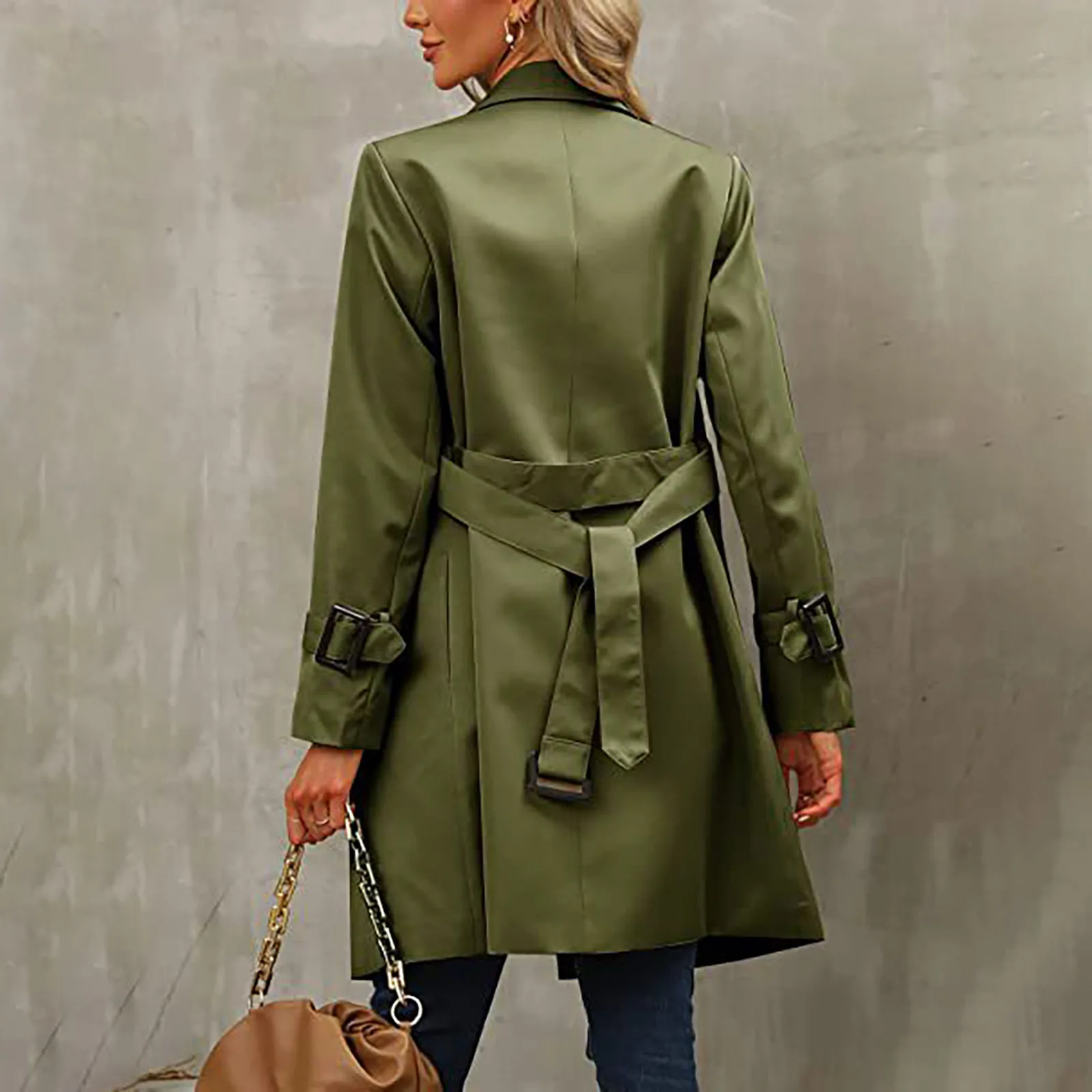 Women's trench coat, popular AliExpress 2024 new winter women's long trench coat with double breasted fashionable casual trench