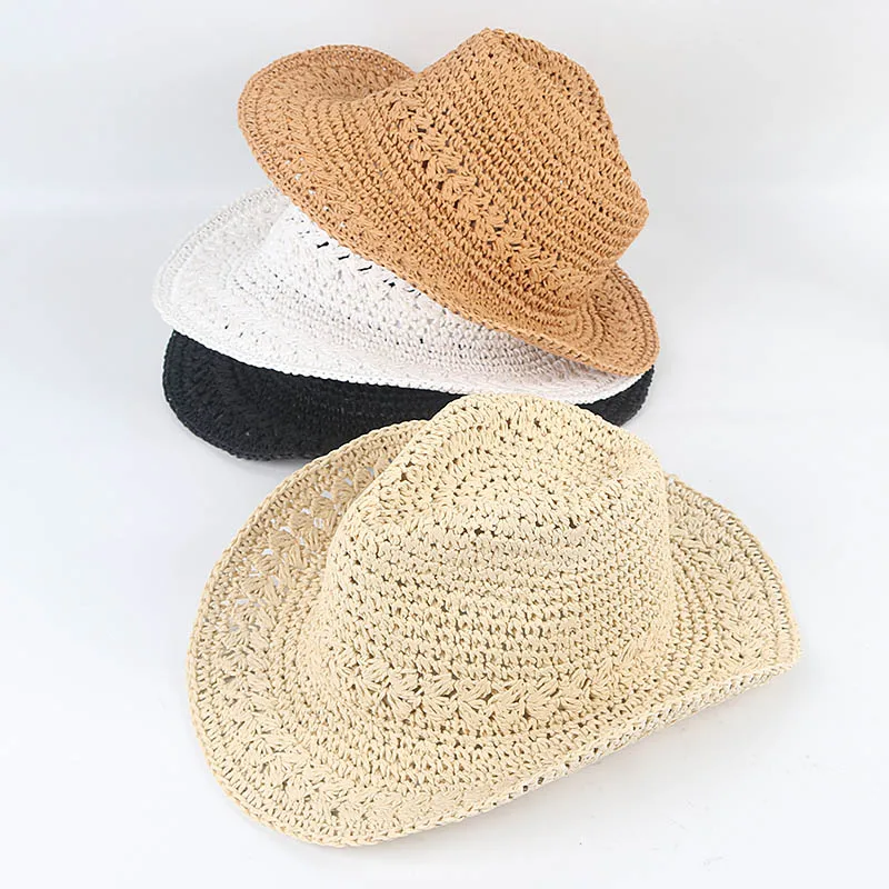 New Western Cowboy Hat Women Men 2024 Summer Beach Hat Sun Cap Sunshade Cowgirl Chapeau Country Vintage Straw Hats