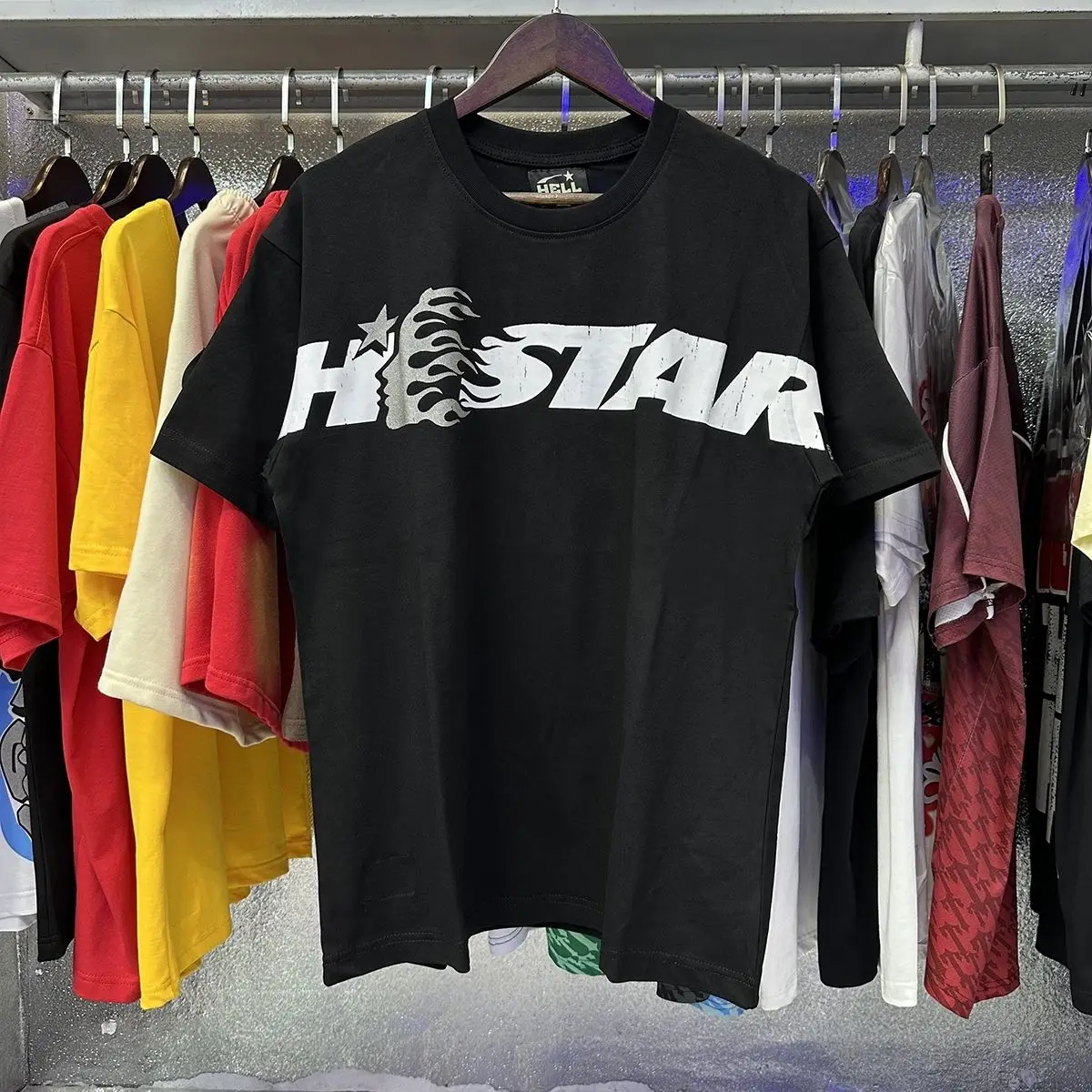 American Trendy Brand Hell Star Letter Retro Printing Old High Street Casual Short-sleeved Cotton T-shirt for Men and Women