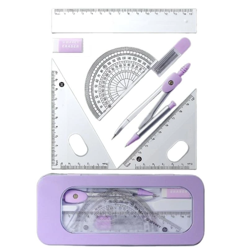 Geometry Tool Set for Student,Including Metal Geometry Set Square