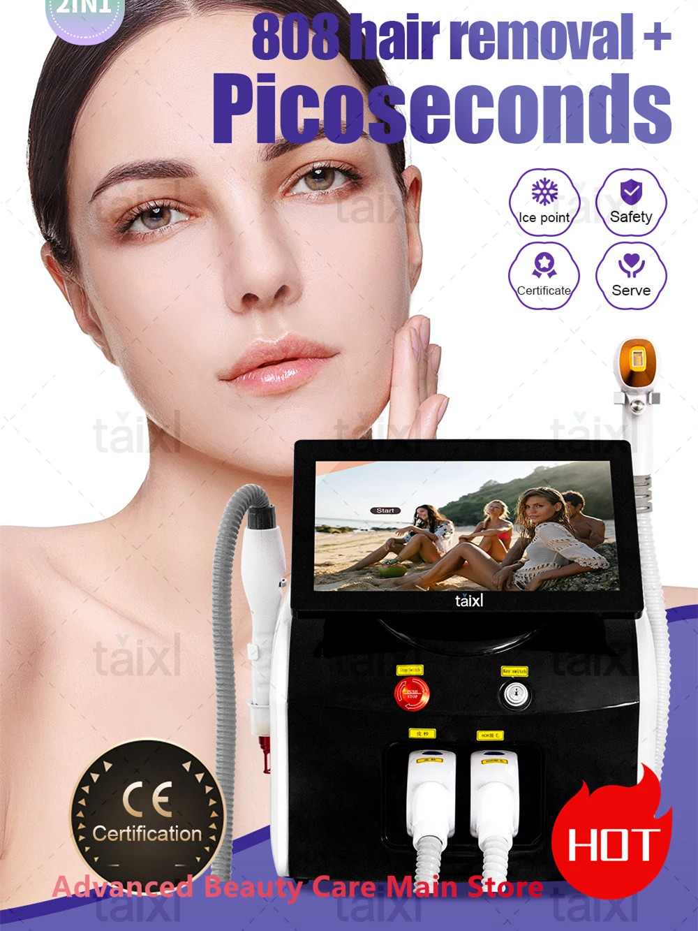 

New Upgrade Woman Depilation Laser Permanent Point Painless Hair Removal 2in1 Picosecond Tattoo Removal And Hair Removal Machine