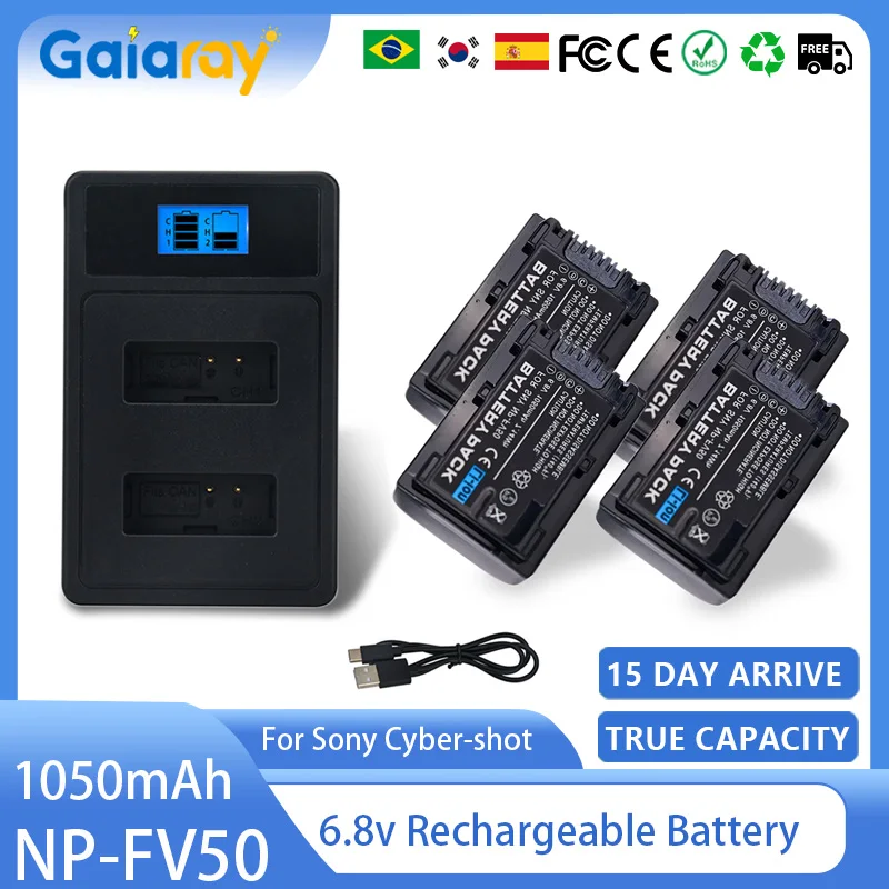 NP-FV50 LED Dual Charger NP-FV30 Battery for Sony NP-FV40 Handycam HDR-CX380 430V 900 580V 760V HDR-PJ540 650V HDR-PV710V 790V