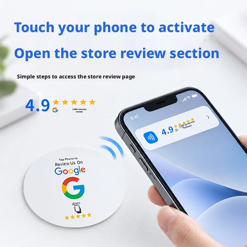 Round & Square NTAG215 13.56MHz Google Review NFC Tap Sticker Self Adhesive Tag for Business Customer Feedback