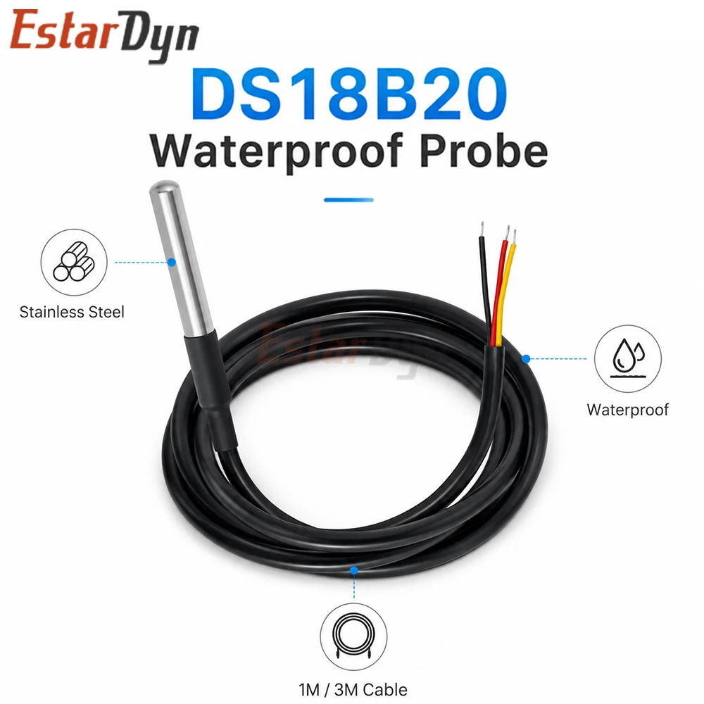 Estardyn DS18B20 Waterproof Digital Temperature Sensor 1M 3M Stainless Steel Probe Cable 18B20 Thermometer