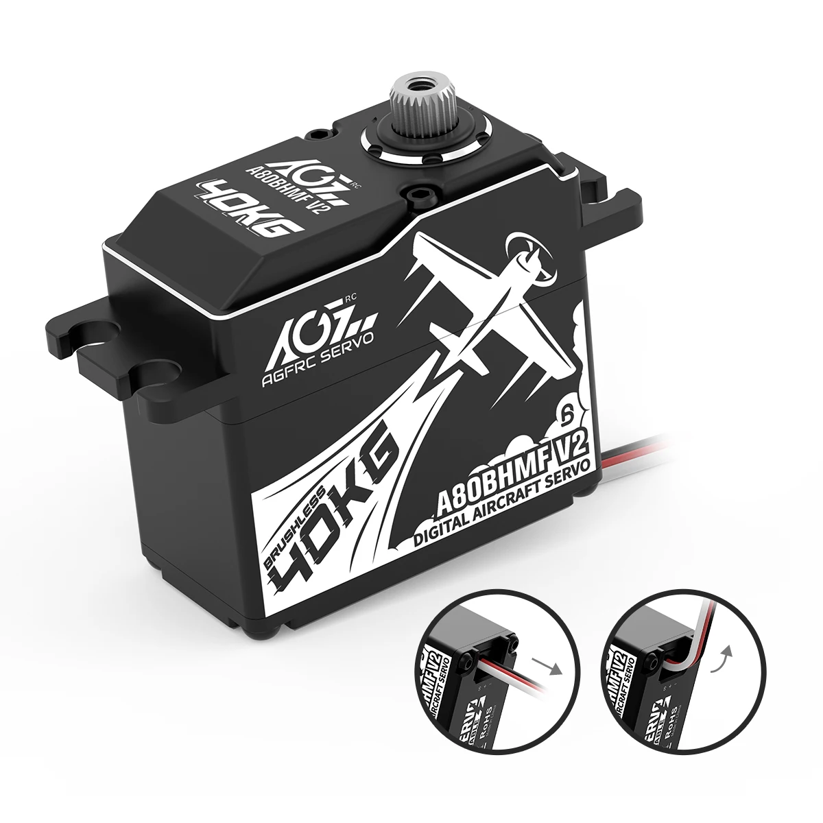 

AGFRC Aircraft Servo A80BHMF V2 40kg Programmable Steel Titanium Gear Digital Brushless Standard Servo For 30-200CC RC Airplane