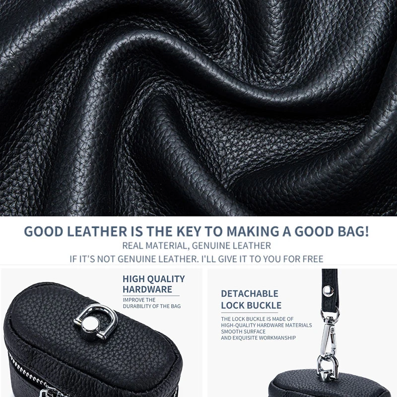 Compact Real Leather Neck Wallet Mini Hanging Lipstick Makeup & Earphone Pouch, Portable Crossbody Bag for Women