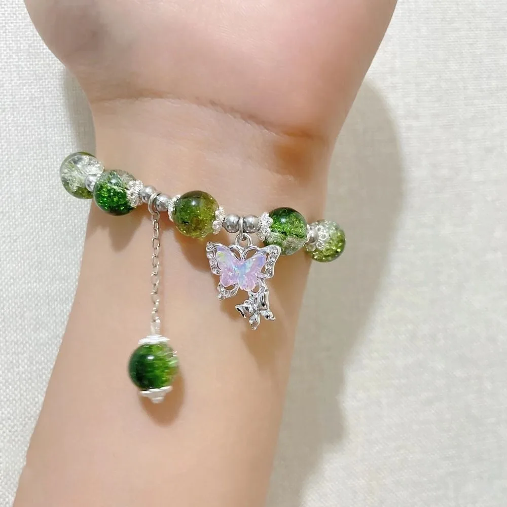 Butterfly Star Moon Flower Pendant Glazed Bracelet with Colorful Beads Beauty Accessory Bead Chain Jewelry Gift Dainty Bangle