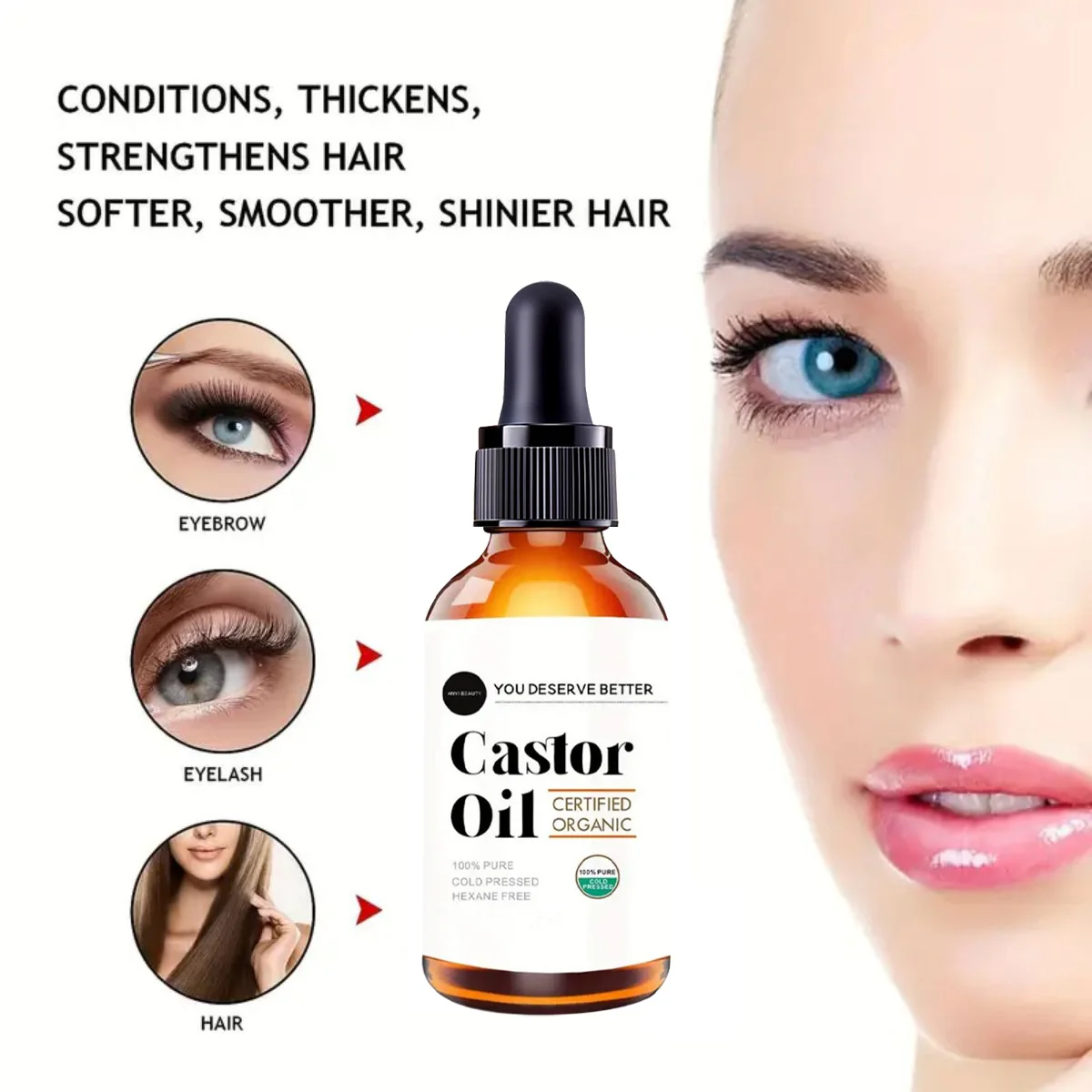 Eyelash Growth Serum Castor Oil Essence Eyelashes Eyebrows Enhancer Lengthening Fuller Thicker Lashes Lift Treatment Eye Care