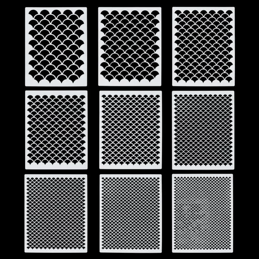 9-stijlen visschubben stencil zeemeermin schaal schilderij stencils gezicht make-up stencils draak schilderij sjablonen voor kunst schilderen - afbeelding 2
