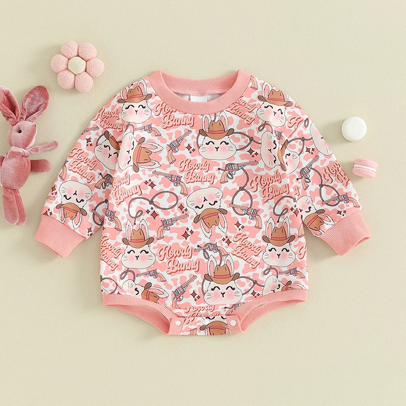 

2023-12-06 Lioraitiin Newborn Baby Girl Boy Clothes Bunny Oversized Sweatshirt Romper Long Sleeve Bodysuit Tops Easter Outfit