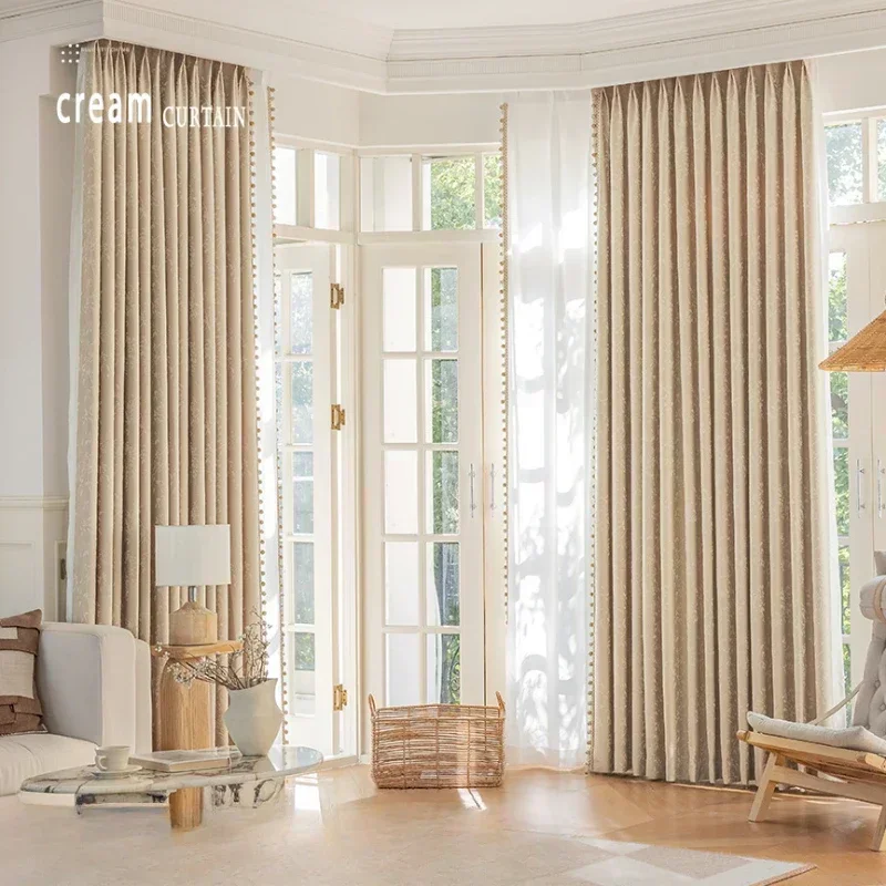 French Cream Precision Relief Lace Luxury Curtains For Living Room Bedroom Dining Blackout Blackout Custom Size White Tulle
