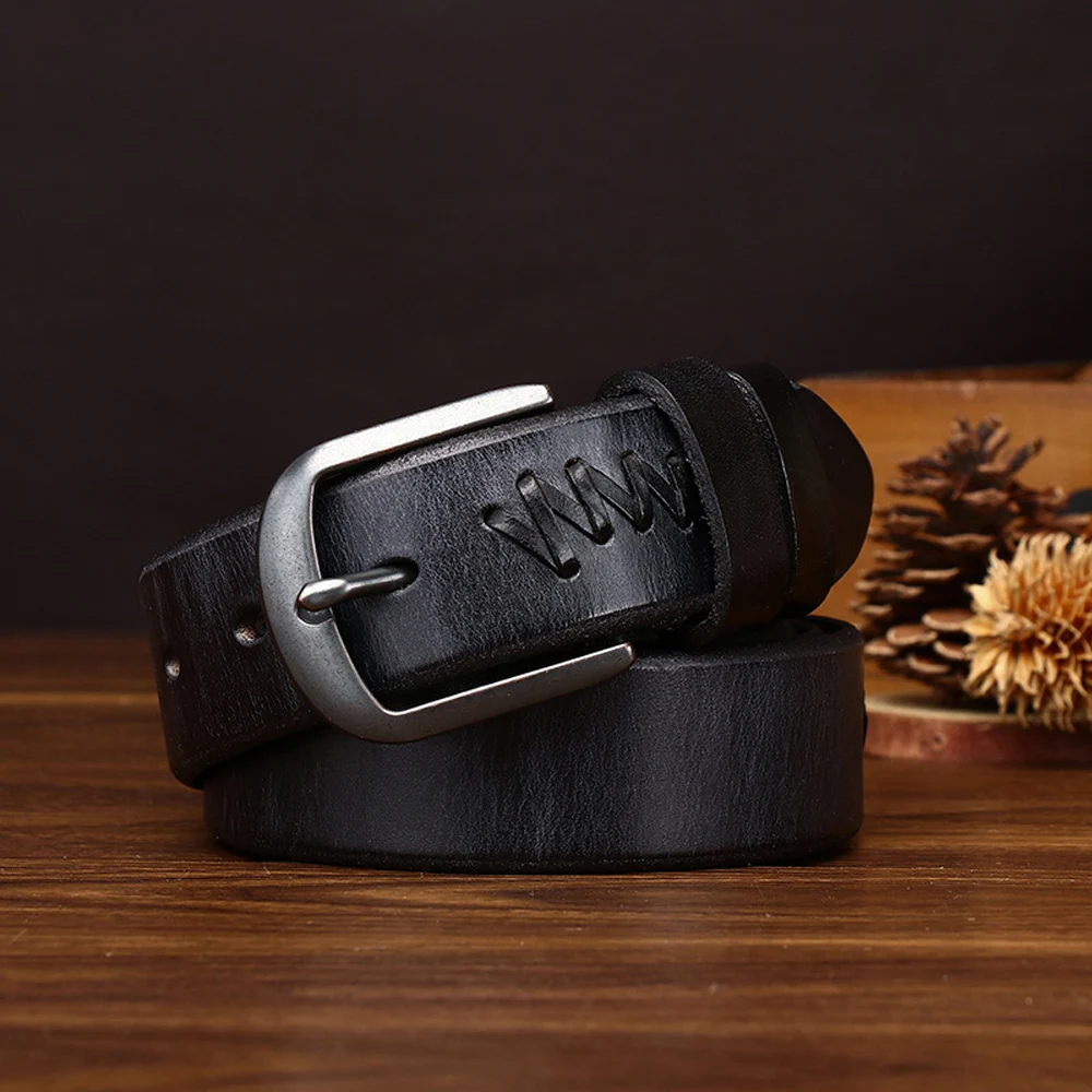 3.3CM Washed retro men's and women's universal top layer cowhide trendy casual jeans belt