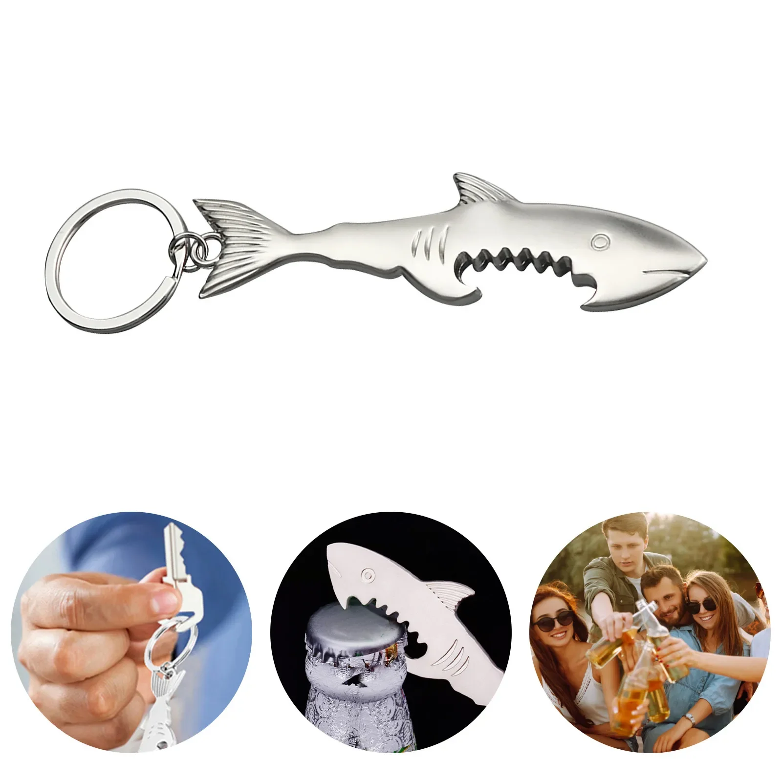 Shark Shaped Bottle Opener Keychain Shaped Zinc Alloy Ring Beer Bottle Opener Creative Corkscrew Keychain Pendant Party Gift