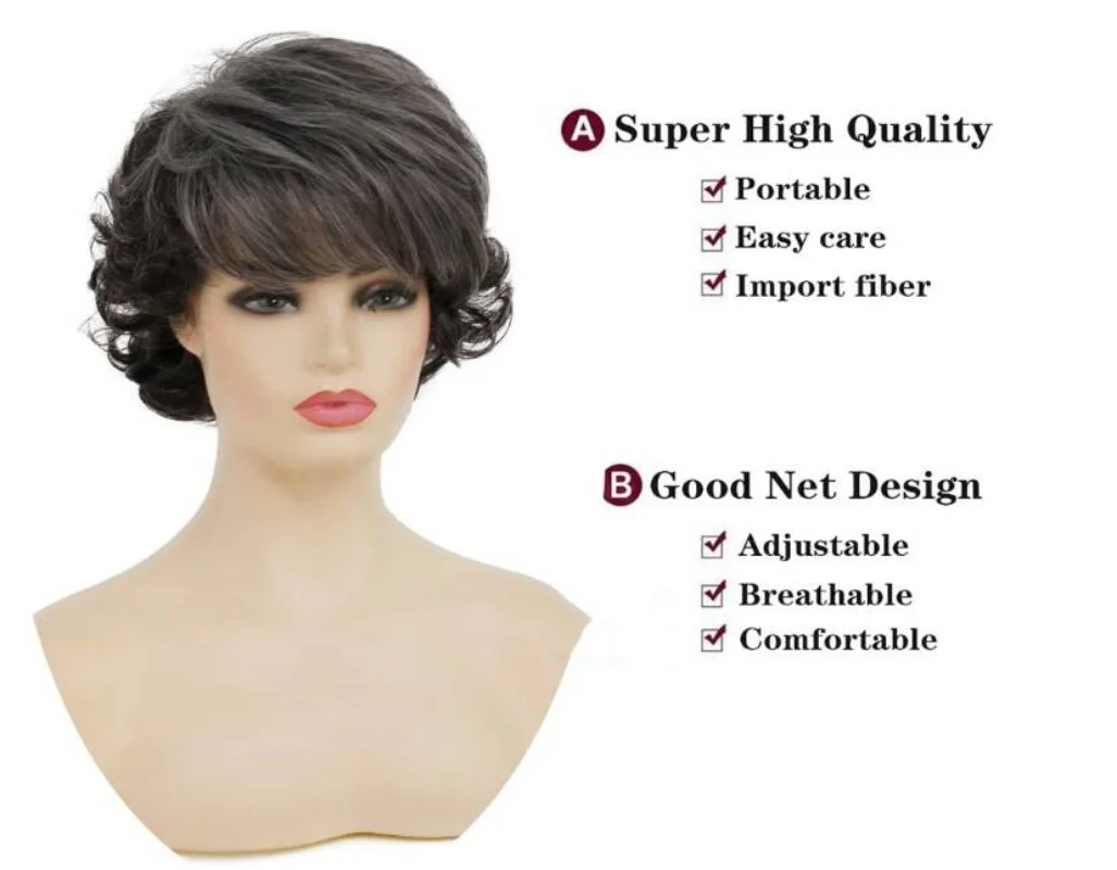 Sallcks Short Curly Grey Wigs for Women Soft Synthetic Heat Resistant Hair Replacement Full Wigs for Daily Party Use