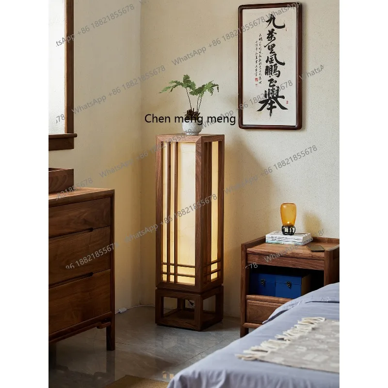 

New Chinese black walnut floor lamp living room study decorative lamp solid wood zen vertical atmosphere lamp