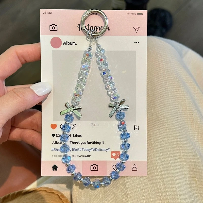 

Transparent Stylish Glitter Crystal Bead Pendant Luxury Czech Crystal Phone Charm Versatile Bow-Tie Crystal Phone Accessories