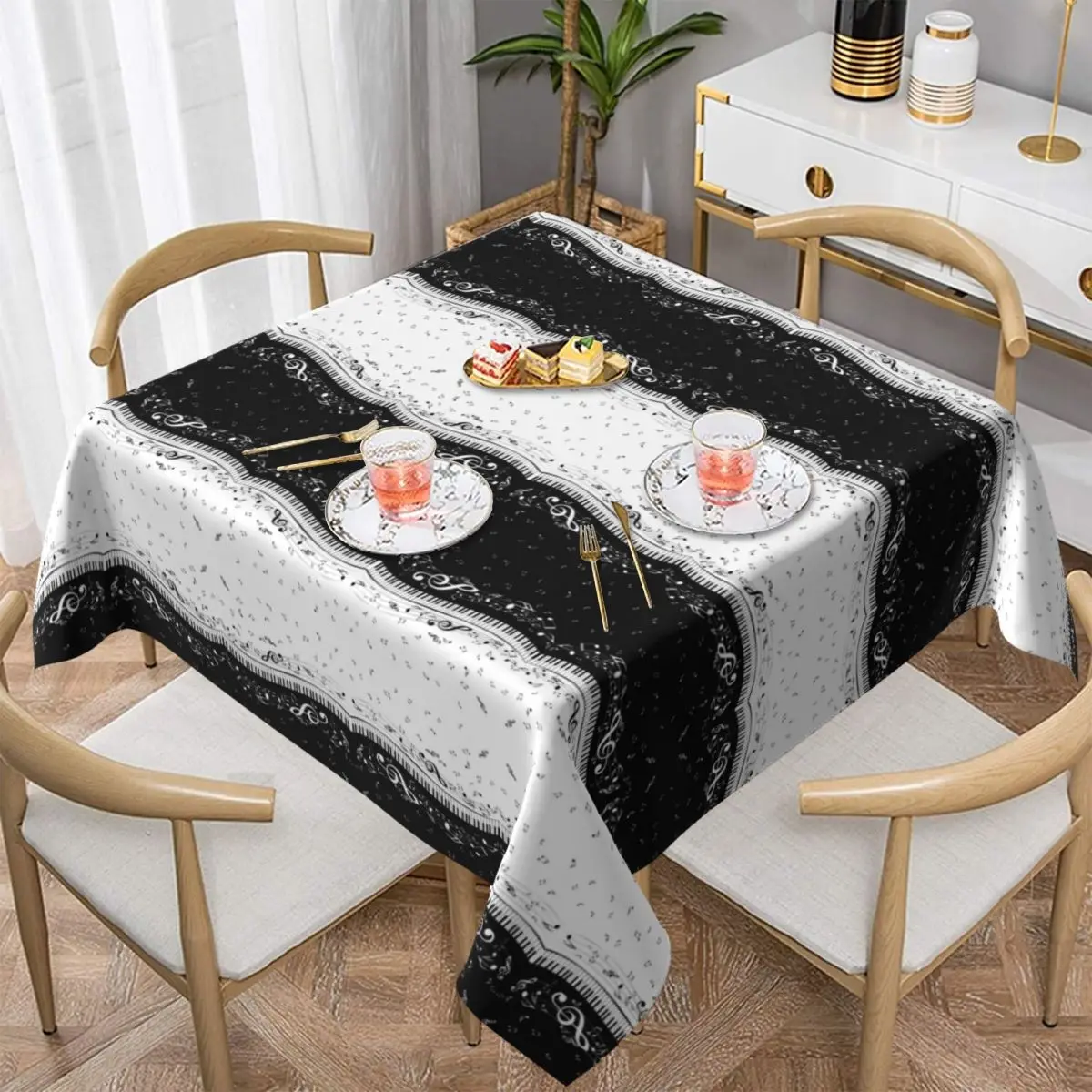 

Абстрактные клавиши фортепиано с музыкальными нотами, водонепроницаемая квадратная скатерть, маслостойкая скатерть для кухонных мероприятий, крышка обеденного стола