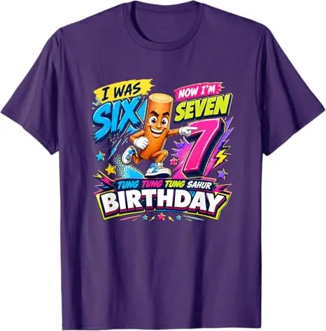 Ich war 6, jetzt bin ich 7 Geburtstags-Jungen-Mode 67 Tung Tung Sahur T-Shirt Y2k 7. Geburtstag Süße Grafik-Kleidung Six Seven Sons T-Shirt Geschenk – Detail 4