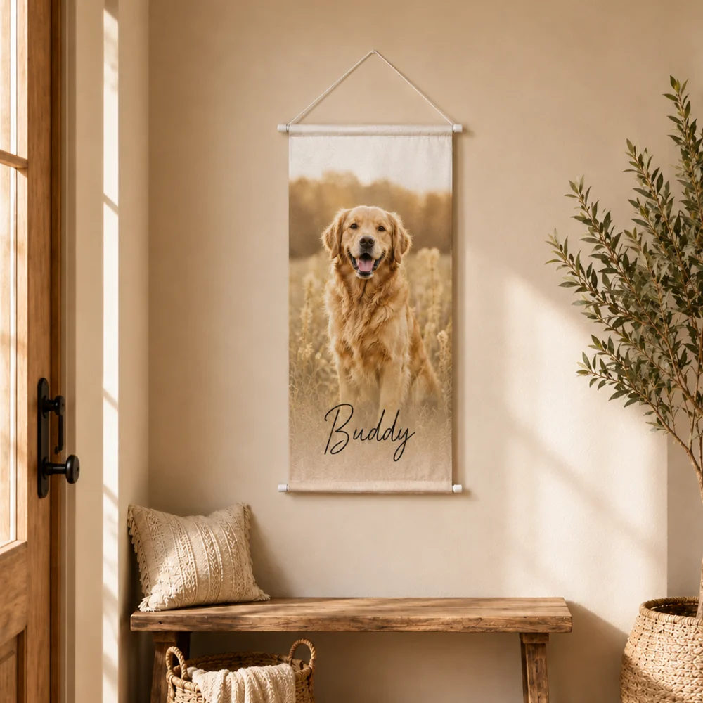 1Pc Custom Photo and Text Banner Personalized Picture Hanging Flag Double Rod Wall Tapestry Home Room Decor Gift for Family