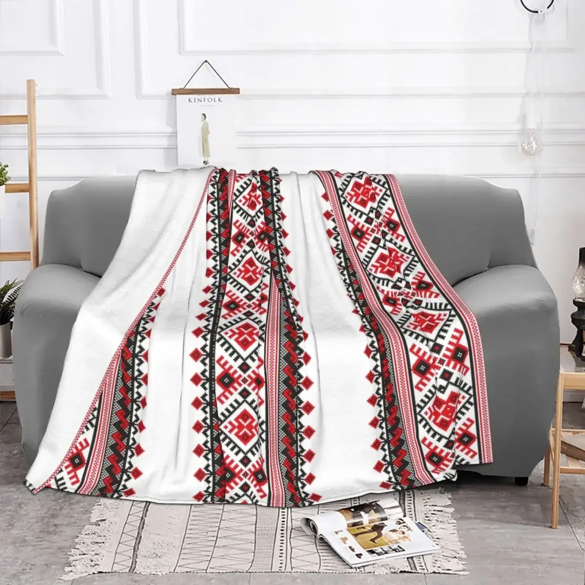 Ukraine Vyshyvanka 3D Printed Embroidery Blankets Warm Flannel Bohemian Geometric Throw Blanket for Bed Travel Rug Piece Queen