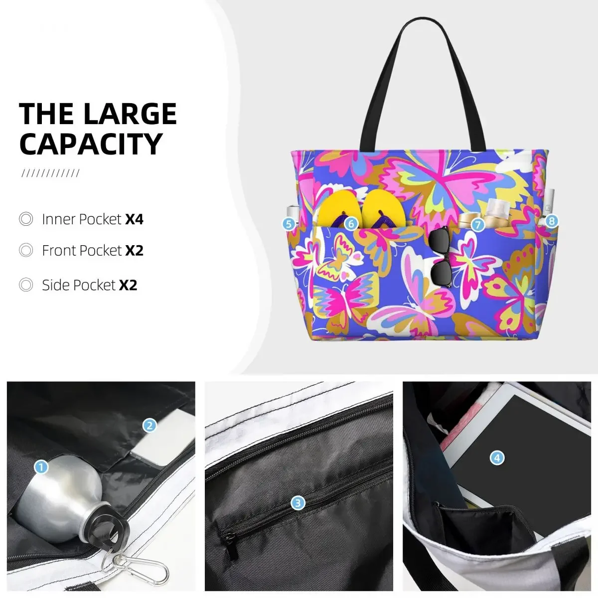 Colorful Butterfly Beach Tote Bag Sport Gym Yoga Duffle Large Tote Bag Women Travel Bag Fitness bag 3