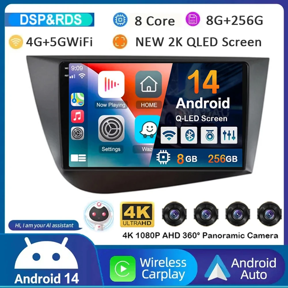 

Android 14 WIFI + 4G Carplay Авто Авто Радио для Seat Leon 2 MK2 2005-2009 2010 2011 2012 GPS Мультимедийный плеер Стереонавигация