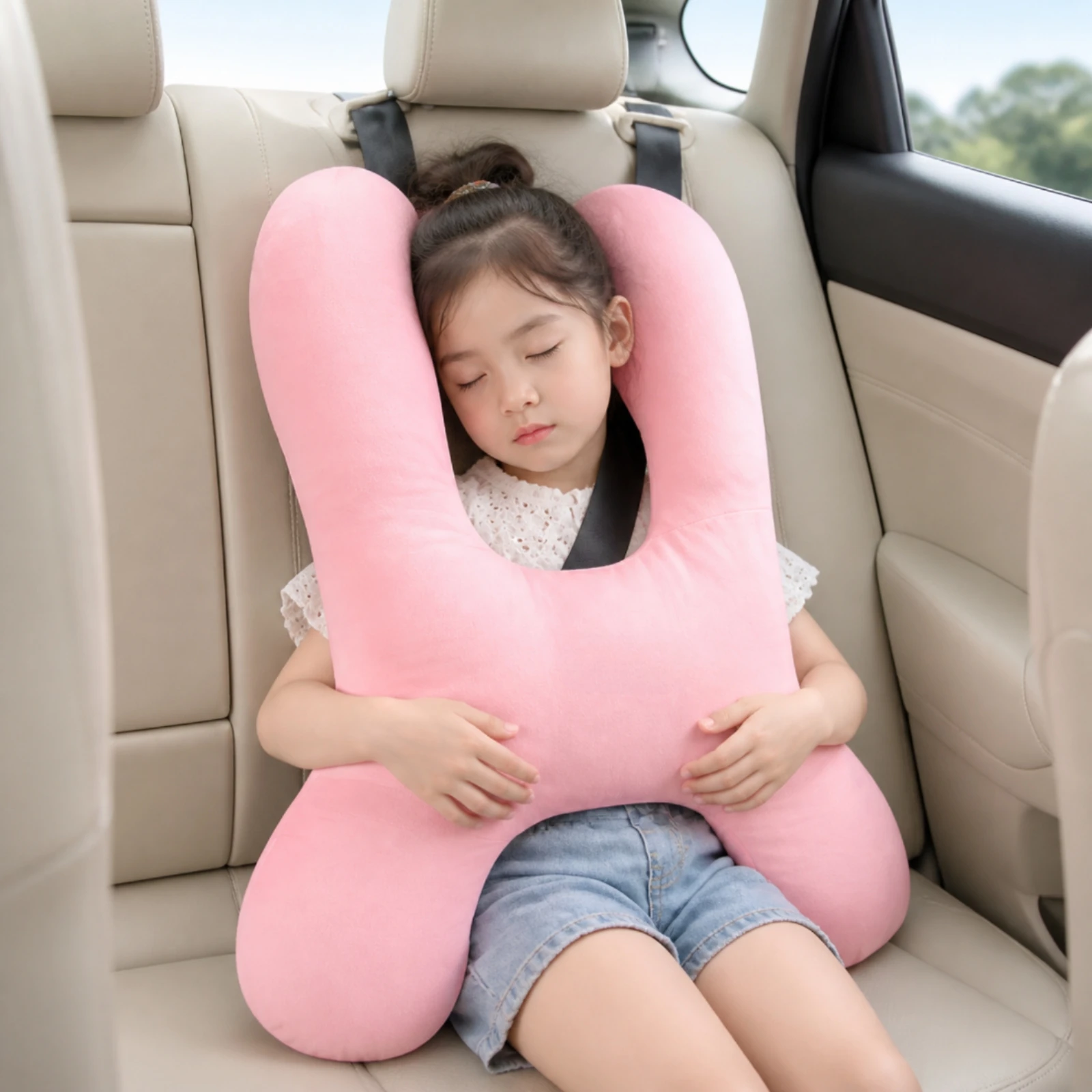 H-Shaped Children's Car Rest Pillow Child-Friendly Rear Seat Car Pillow with Raised Side Cushions Breathable Lightweight
